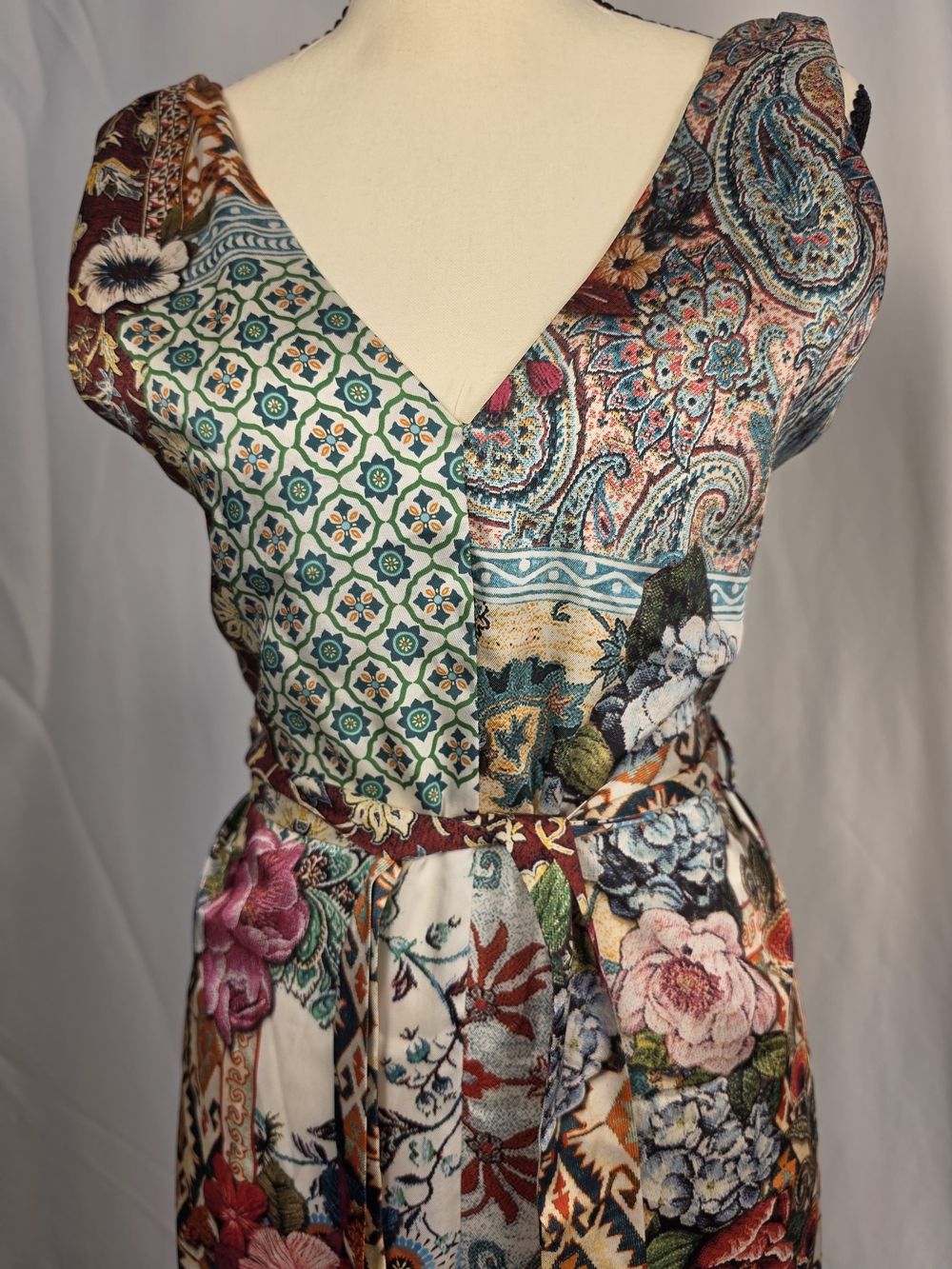 Zara Multicolor Patchwork Satin Effect Wide-Leg Jumpsuit Size Small - Picture 3 of 9